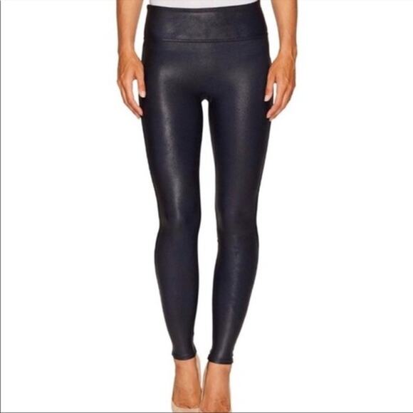 Spanx Womens Small S Black Faux Leather Leggings Nylon Dress Up Metallic - Picture 12 of 12